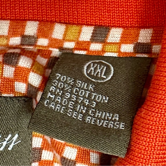 Bobbie Chan Mens Sz XXL Silk Blend Golf Polo Shirt Orange Check Blokecore Gramps - Picture 7 of 10